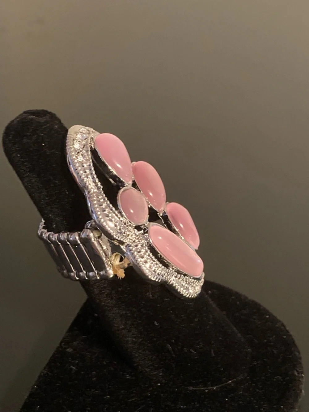 paparazzi Pink Petal Cluster Stretch Ring - Silver Tone